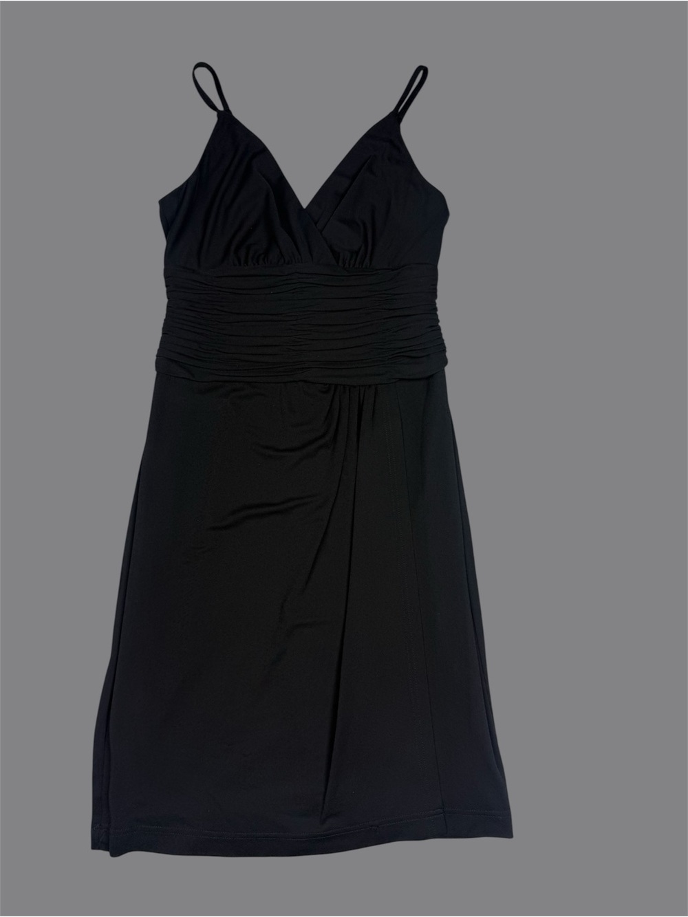 Calvin Klein Black V-Neck Ruched Waist Midi Dress